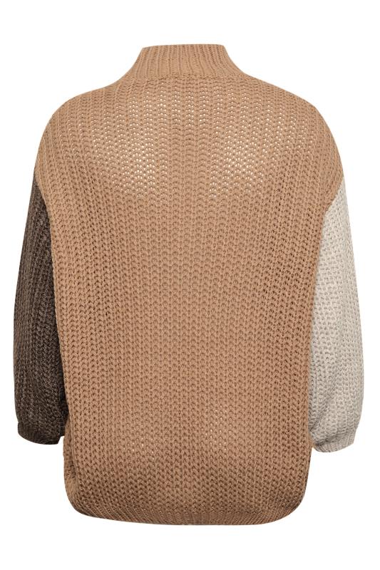 YOURS LUXURY Plus Size Beige Brown Colour Block Sleeve Jumper | Yours Clothing 8